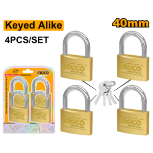 4-Pack Key-Alike Brass Padlocks 40mm C24 - Solid Cylinder, 142g, 4 Brass Keys