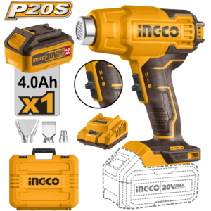 20V Cordless Heat Gun Kit P1C5 - 550°C, 4.0Ah Battery, 3 Nozzles, Carrying Case