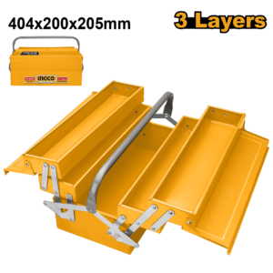 3-Layer Cantilever Metal Tool Box - 404x200x205mm, 0.6-0.8mm Steel, 3.9kg