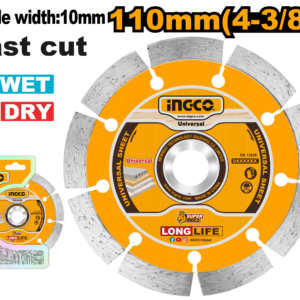 110mm (4-3/8") Dry Diamond Blade - 10mm Segment, 20mm Bore, Wet/Dry