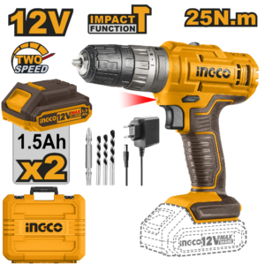 12V Brushless Cordless Impact Drill Kit - 25Nm, Dual 1.5Ah Batteries, 3 Masonry Bits