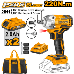 20V Brushless Cordless Impact Driver & Wrench Combo P1C5 - 220Nm, 1/2" Drive, Dual 2.0Ah