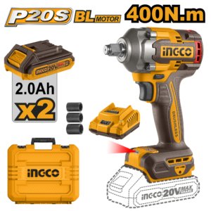 20V Brushless Cordless Impact Wrench Kit - 400Nm/550Nm Breakaway, Dual 2.0Ah, 3 Sockets