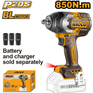 20V Brushless 1/2" Impact Wrench Bare - 850Nm/1000Nm, 3-Speed, Deep Sockets