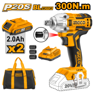 20V Brushless 1/2" Impact Wrench Kit C5 - 300Nm, 17/19/21mm Sockets, Dual 2.0Ah