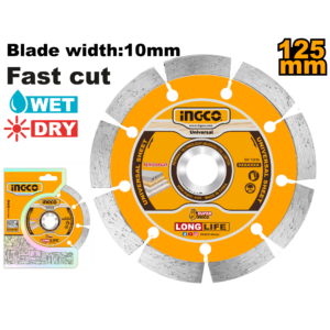 125mm (5") Continuous Rim Dry Diamond Blade 10mm Segment - Wet/Dry Stone Cutting, Color Box