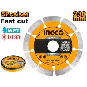 230mm (9") Dry Diamond Cutting Blade 7mm P20 - 5-Pack Tin, Heavy Concrete/Brick