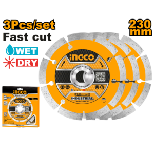 230mm (9") Dry Diamond Blade 7mm 3-Piece Set P10 - Granite/Marble/Block, Color Box