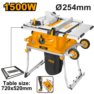 1500W Foldable Table Saw C1 - 80mm@90°, Wheels, Storage