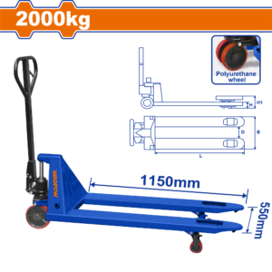 2000kg Manual Pallet Truck - 550x1150mm Forks, 75-190mm Lift, PU Wheels