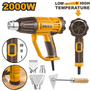 2000W Adjustable Heat Gun - 550°C Variable, Rotating Dial, 4 Accessories