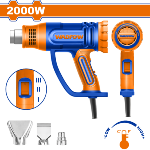 2000W Variable Heat Gun - 550°C Dial, 450 L/min, 3 Nozzles