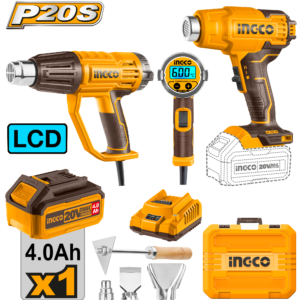 2000W Corded + 20V Cordless Heat Gun Combo - 600°C LCD + 550°C, 4.0Ah Battery