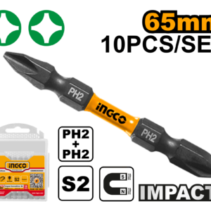10-Pack 65mm Impact Phillips PH2 Double-End Bits - S2 Steel, Shock Zone, High-Visibility Sleeve