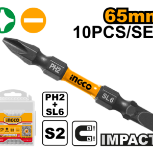 10-Pack 65mm Impact PH2 + SL6.0 Combo Bits - S2 Industrial, Magnetic, Shock Absorption Sleeve