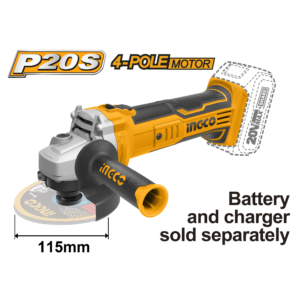 Portable 20V Cordless Angle Grinder with 115mm Disc