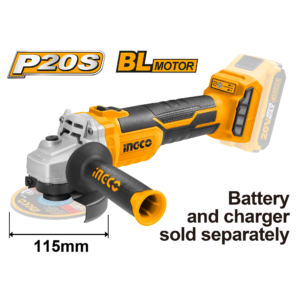 Brushless Motor 20V Cordless Angle Grinder with 115mm Disc