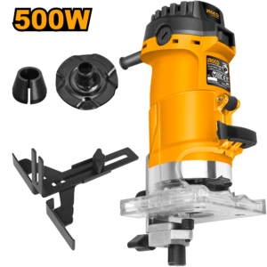 500W Electric Laminate Trimmer - 33,500 RPM, 6mm/1/4" Collet, Guides