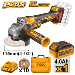 20V Brushless Variable Angle Grinder Kit - 9000 RPM, 4.0Ah Battery, 10 Discs