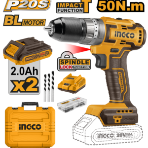 20V Brushless Impact Drill Kit - 50Nm, Dual 2.0Ah, 47 Accessories, Plastic Box