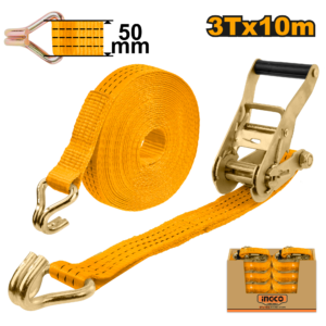 3-Ton Ratchet Cargo Strap C6 - 10m x 50mm Wide PES, J-Hooks, 2:1 SF