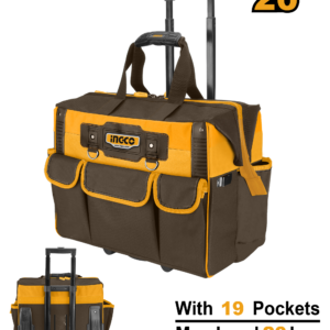 20" Wheeled Rolling Tool Bag - 1680D Polyester, 20kg Capacity, Telescopic Handle, Rigid Frame