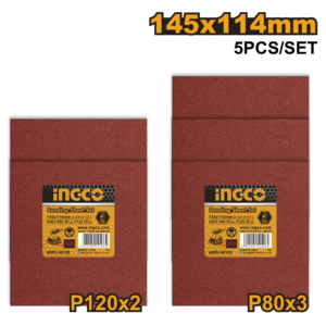 5-Pack Mouse Detail Sander Sheets 145x114mm P50C100 - 3x P80 + 2x P120, For PS2408