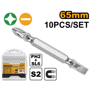 10pcs PH2+SL6.0, 65mm Double-End Set – S2 Steel