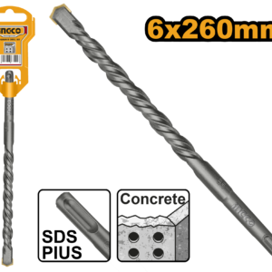 6x260mm SDS-Plus Hammer Drill Bit - Precision Carbide, Long-Reach Concrete Pilot Holes