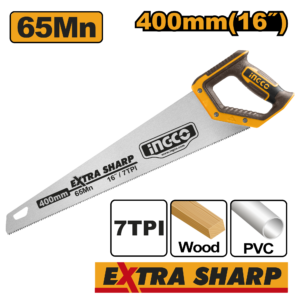 16" 65Mn Handsaw 7TPI - 400mm, Extra-Sharp, Teeth Protector, Card