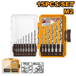 15-Piece M2 HSS Twist Drill Bit Set 1-12mm - High-Speed Steel, Double Blister