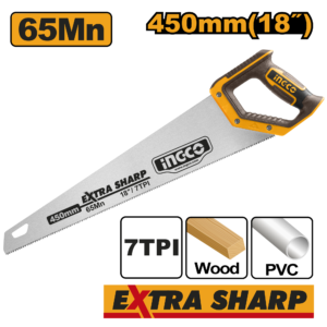 18" 65Mn Handsaw 7TPI - 450mm, Sharp Teeth, Color Sleeve Pack