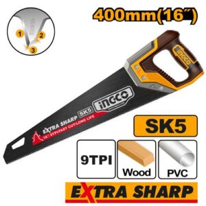 16" SK5 Handsaw 9TPI - 400mm, Black Teflon Coat, Triple-Ground Teeth, Sleeve
