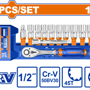 12-Piece 1/2" Drive Socket Set with Ratchet and Extension