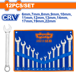 12-Piece Metric Combination Wrench Set 6-22mm - Cr-V Matt Chrome, Canvas Roll