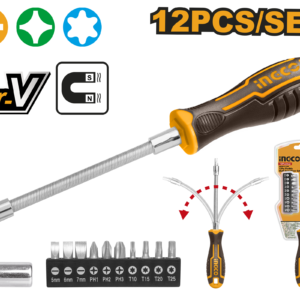 12-Piece Flexible Shaft Ratchet Screwdriver Set - 10 Bits + Adaptor, Half Blister