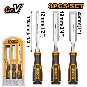 3-Piece CR-V Wood Chisel Set (12mm, 19mm, 25mm)