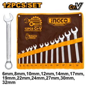12-Piece Large Metric Combination Wrench Set 6-32mm - Cr-V Polished, Canvas Roll