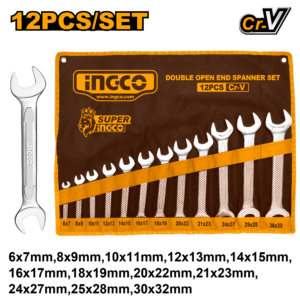 12-Piece Double Open-End Wrench Set 6x7-30x32mm - Thin Profile, Fine Polished