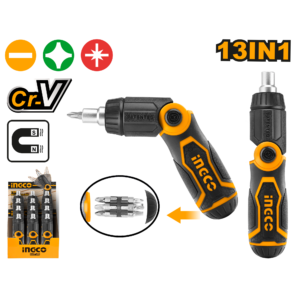 13-in-1 Folding Ratchet Screwdriver Set - 12 Cr-V Bits, Compact Storage Box