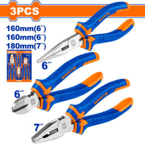 3-Piece Pliers Set - 7" Combo + 6" Long-Nose/Diagonal, Polished, Two-Tone Handles