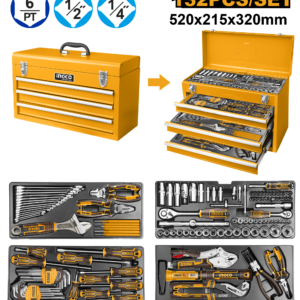 132-Piece Professional Mechanic Tool Chest Set - 3-Drawer Metal Cabinet + Full Kit