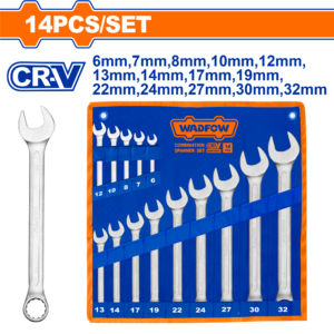 14-Piece Metric Combination Wrench Set 6-32mm - Cr-V Matt Chrome, Canvas Pouch