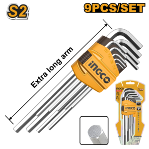 9-Piece S2 Steel Extra-Long Arm Hex Key Set