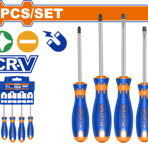 4-Piece Basic Screwdriver Set - Cr-V Round Shank, SL5.5x75 to PH2x100, Hanger