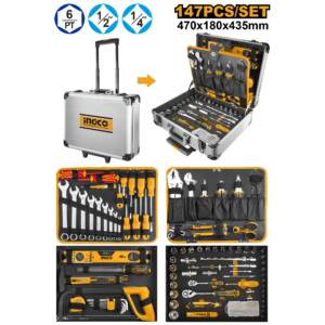 147-Piece Complete Hand Tool Kit - Aluminum Case, Level + Sockets + Pliers