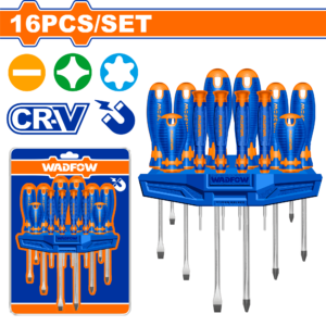 16-Piece Cr-V Screwdriver Set - 8 Standard + 8 Precision, Magnetic Tips, Blister