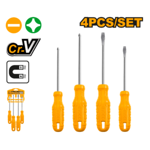4-Piece Cr-V Screwdriver Set P10C40 - SL5x100/PH1x100/SL6x150/PH2x150, Plastic Hanger