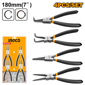 4-Piece Circlip Pliers Set P5 - 7" Carbon Steel, 180°/90° Tips, Double Blister