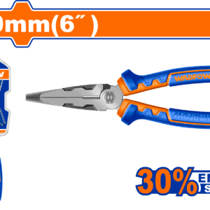 6" High-Leverage Long Nose Pliers - 30% Energy Save, Cr-V Black Polish, Nail/Spanner, Half Blister